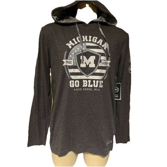 Michigan Wolverines Military Gray Hooded Shirt Quarter Zip Mens  L New - Picture 1 of 12